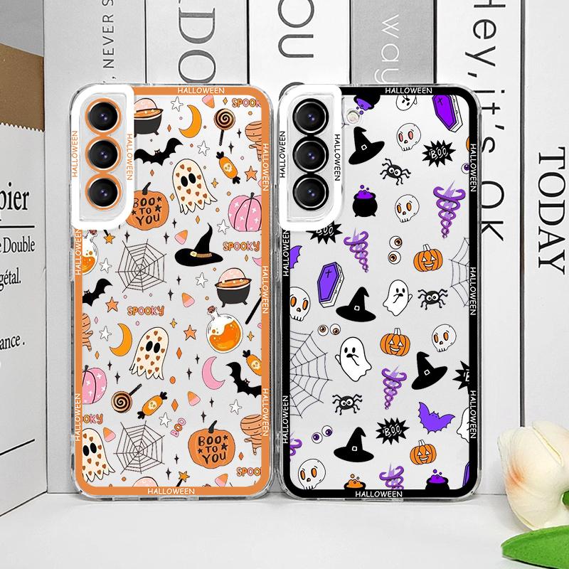 Cartoon Halloween Pumpkin Ghost Bat Phone Case for Samsung Galaxy S25 S24 S23 Ultra S22 S21 S20 Plus S24FE A55 A54 5G Soft Cover