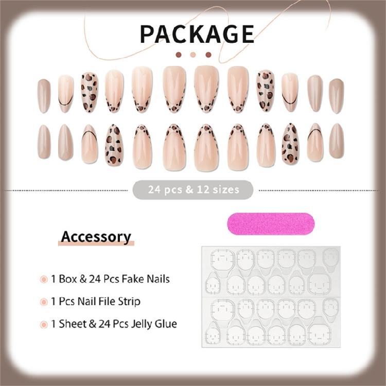 24 Pezzi Unghie Finte French Tip Forma Mandorla Unghie Finte con Fantasia Leopardata Unghie Stick-On alla Moda Regalo per Donne