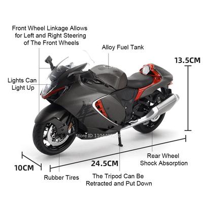 Scale 1:9 SUZUKI HAYABUSA Motorcycle Model Toy Alloy Body Linkage Steering Shock Absorption Motor Models Collection Gifts Boy