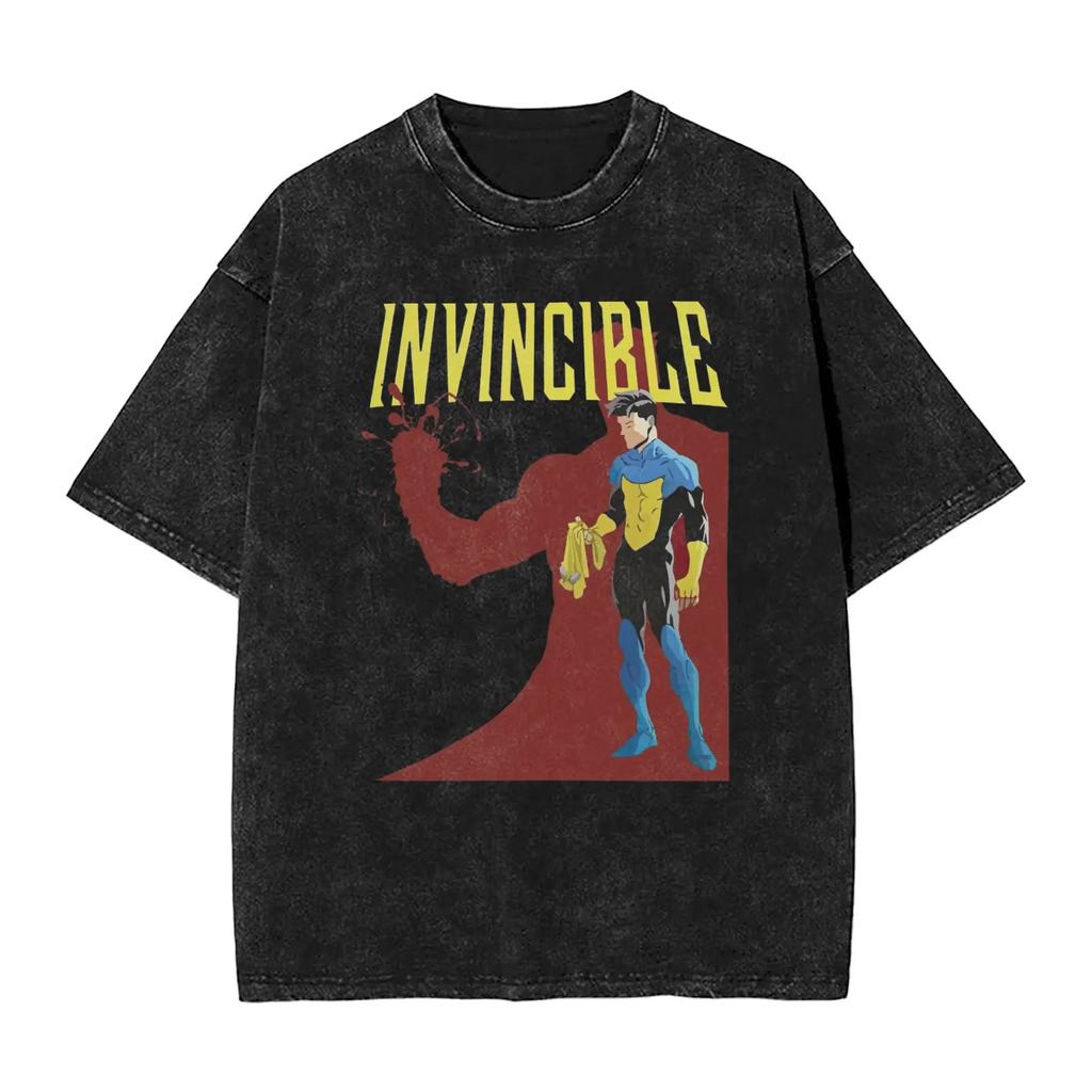 New 2025 Pure Cotton Tv Series Anime Invincible Mark Grayson Tshirt For Men Round Neck Pure Cotton Washed Clothing Neutral