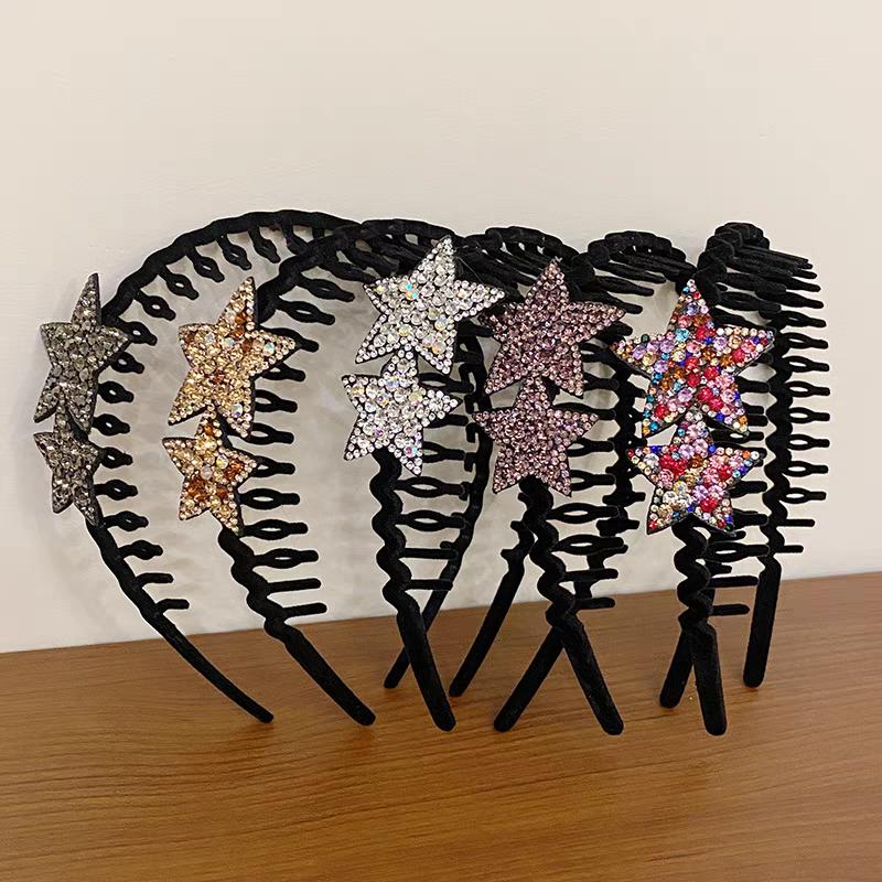 Flocking Sawtooth Headband Elegant Temperament Rhinestone Five-pointed Star Hair Band Girl Face Washing Headband