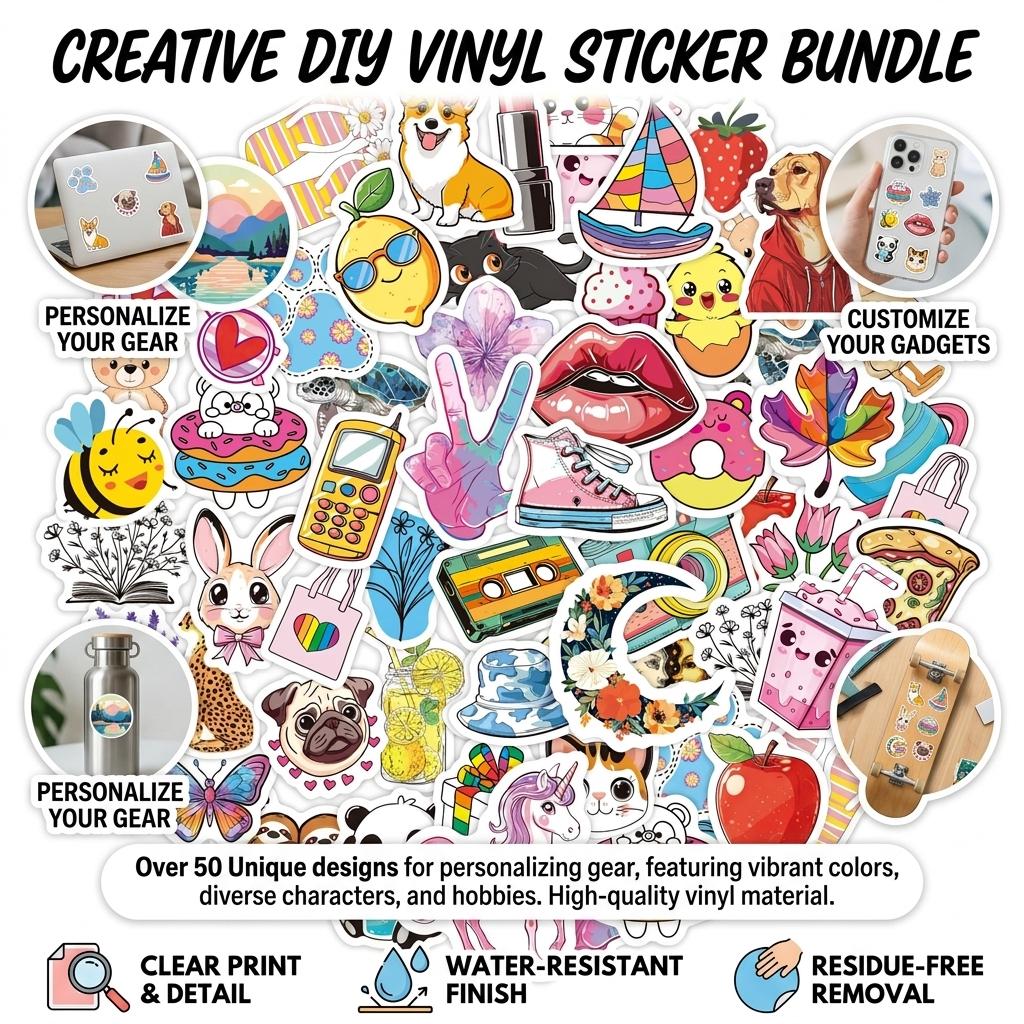 50Pcs Waterproof Hawaiian Cartoon Stickers VSCO Style for Laptop Outdoor Decoration