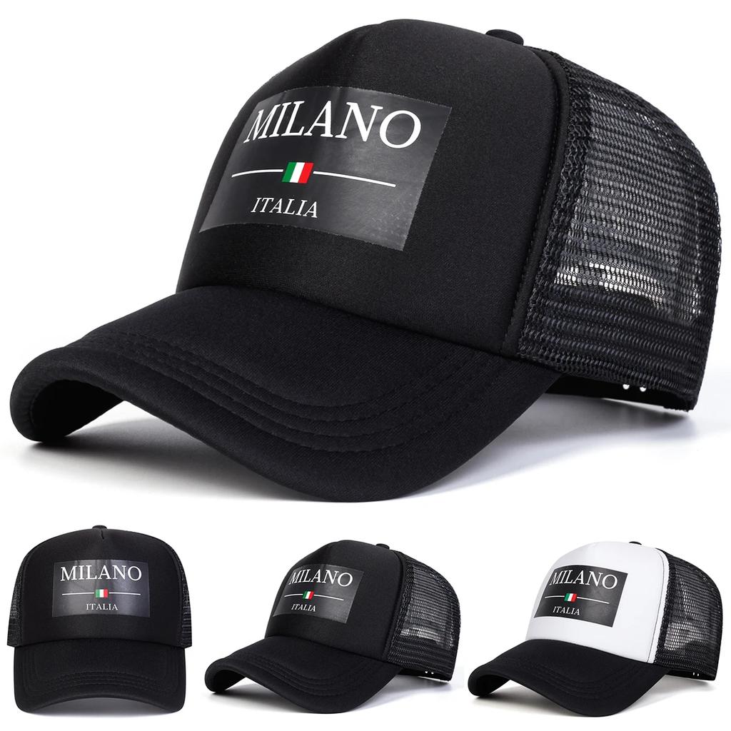 Unisex Baseballové síťované kšiltovky MILANO ITALIA s potiskem písmen Jaro Léto Venkovní Nastavitelné Ležérní klobouky Klobouk proti slunci Sportovní kšiltovka