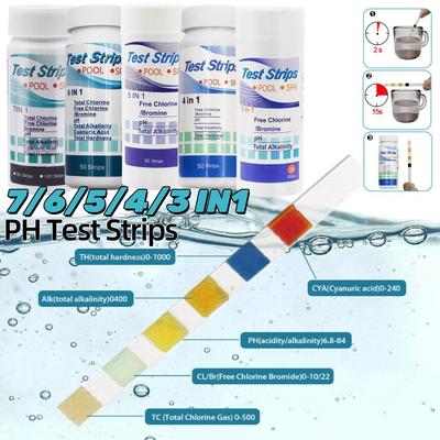 3/4/5/6/7 In 1 Swimming Pool PH Test Strips SPA Swimming Pool Water Tester Paper Hardness Tool for Chlorine Bromine Pool Acces