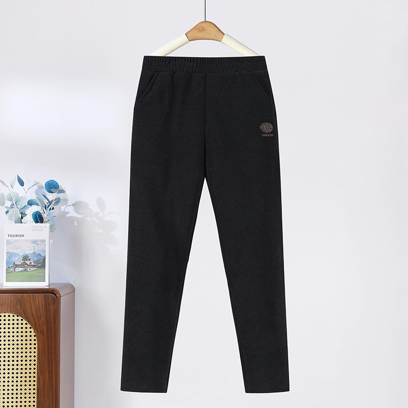 

Зимові жіночі штани вельветові з вишивкою теплі на шерпі з високою посадкою товсті спортивні штани осінні повсякденні з кишенями теплі штани гарем L чорний