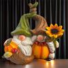 Autumn Harvest Gnome Figurines with Sunflower and Pumpkin Accents Festive Thanksgiving Home Decor Statues for Fall Season
