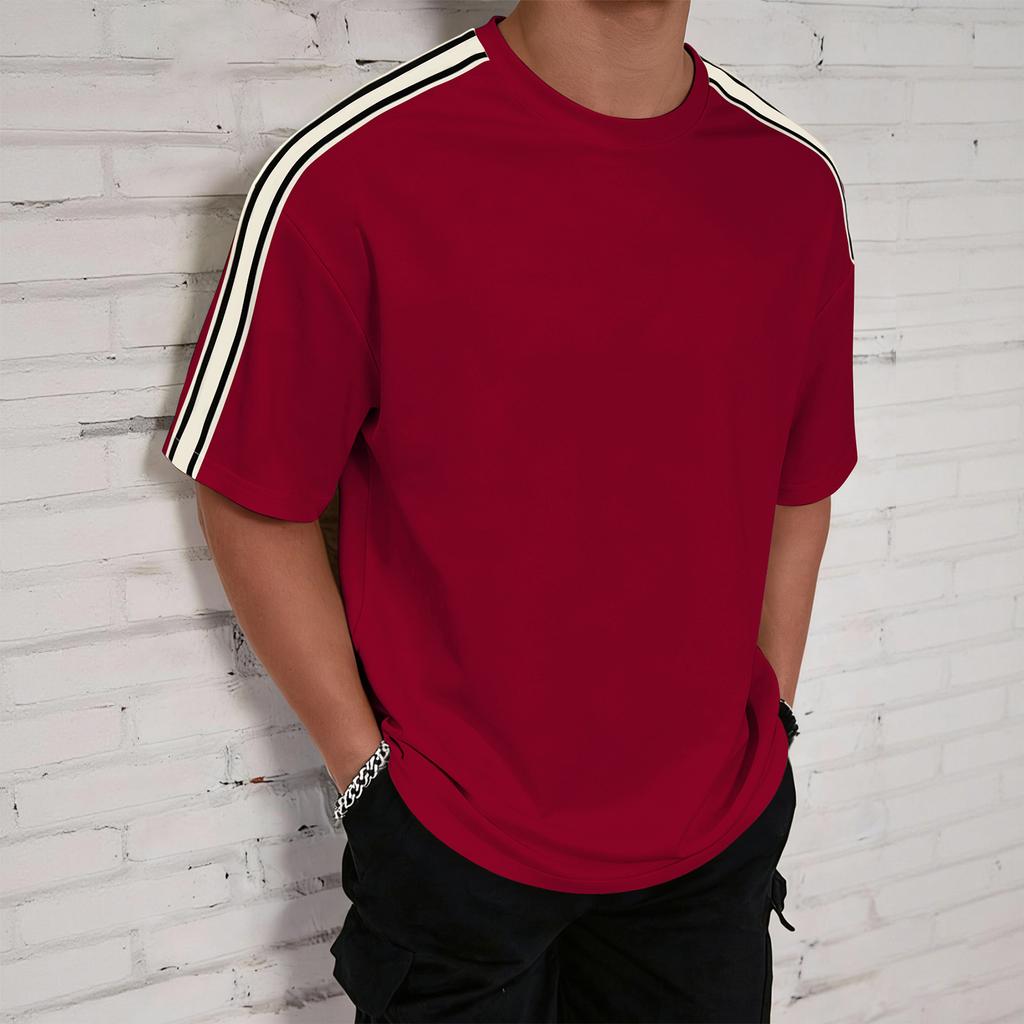 T-shirt casual e comoda da uomo a maniche corte a righe con scollo rotondo