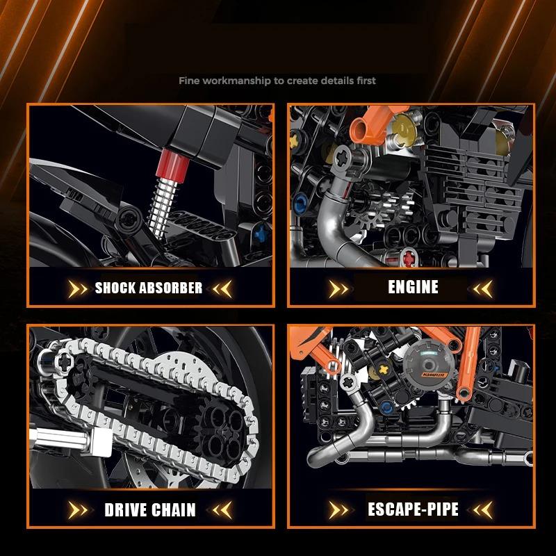 1:8 modeli motocykli zestawy klocków budowlanych wyścigi Moto cegły zabawki dla dzieci chłopcy prezenty urodzinowe dla dzieci dorosłych MOC techniczne 579 sztuk