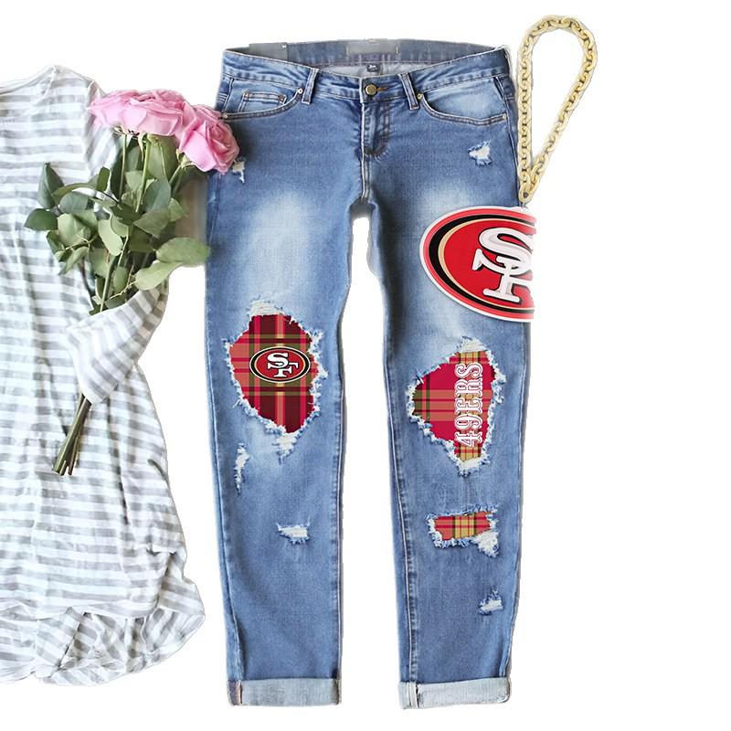 Stylish New Winter Printed Ripped Mid-Waist Women's Denim Jeans