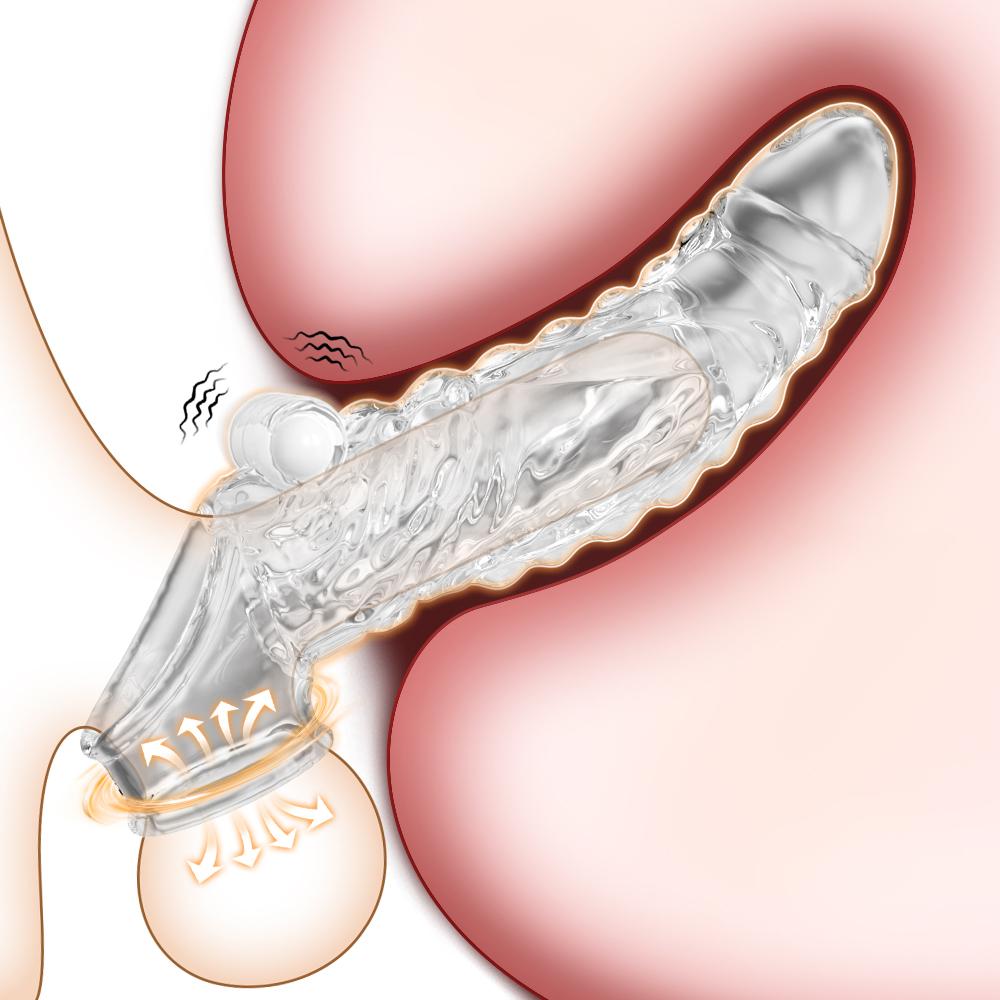 Vibrator Reusable Penis Sleeve Flexible Glans Penis Enlarger Extender Delay Ejaculation Cock Ring Adult Sex Toys for Men Couples
