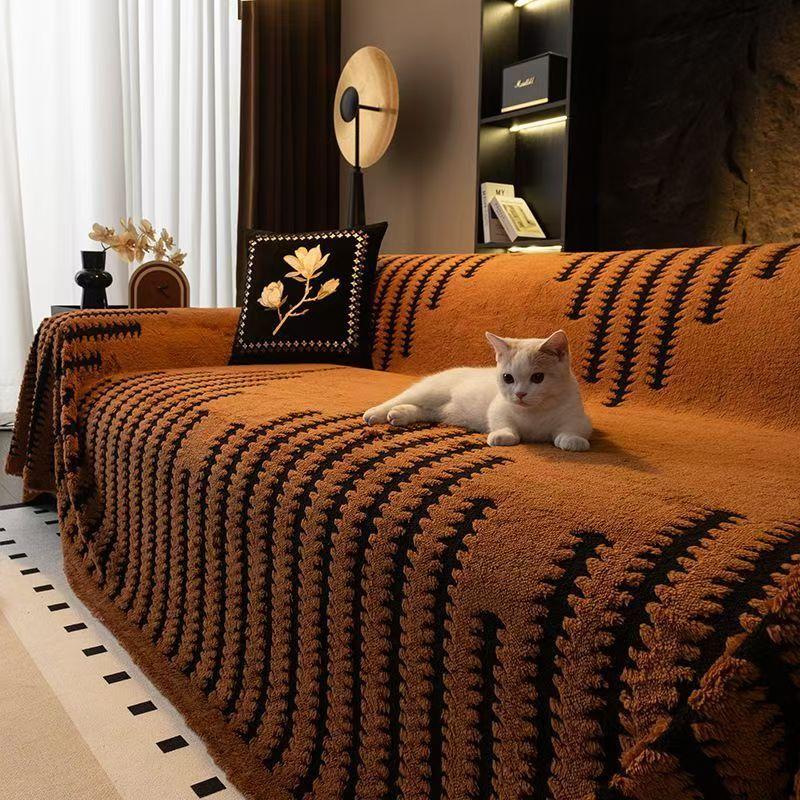 

Funda Sofa Living Room Толстый теплый диванный плед Осень-зима Sherpa Полосатый чехол для дивана для пикника на природе 180x130