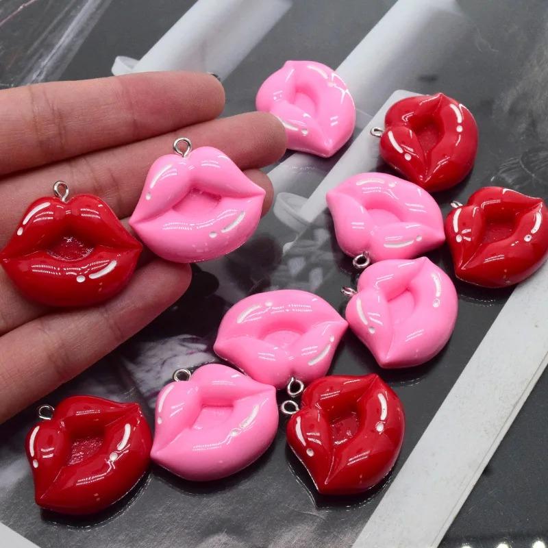10pcs Valentine's Day Red Lips Resin Charms European Fashion Sexy Women Earring Necklace Pendant Accessory DIY For Jewelry Make
