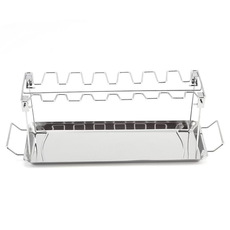 Collapsible Stainless Steel Barbecue Roaster Stand Tray Chicken Leg Wing Rack 14 Slots Stainless Steel Roaster Stand