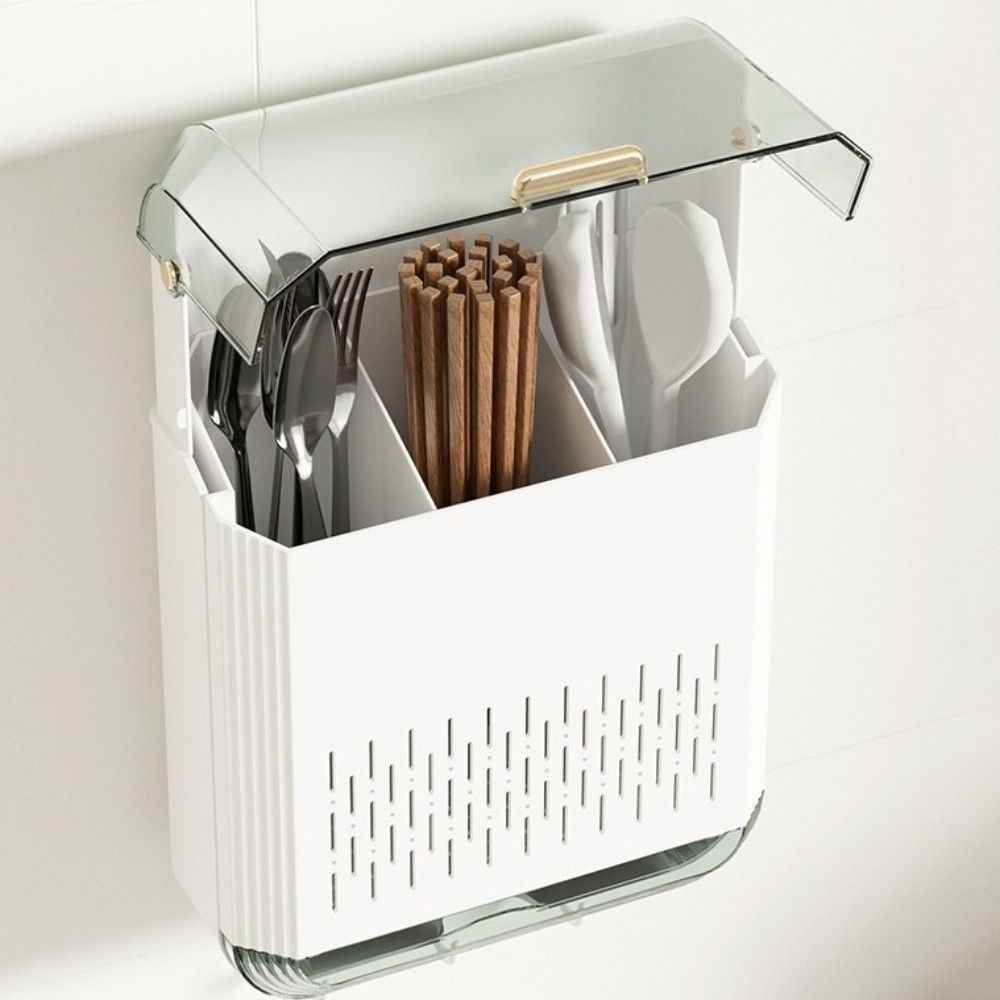 Wall Mounted Kitchen Cutlery Holder Dust-proof Draining Racks  Spoon Storage
