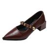 French temperament pointed high heels women's 2025 summer and autumn new one-word strap Mary Jane with skirt thick heel single shoes