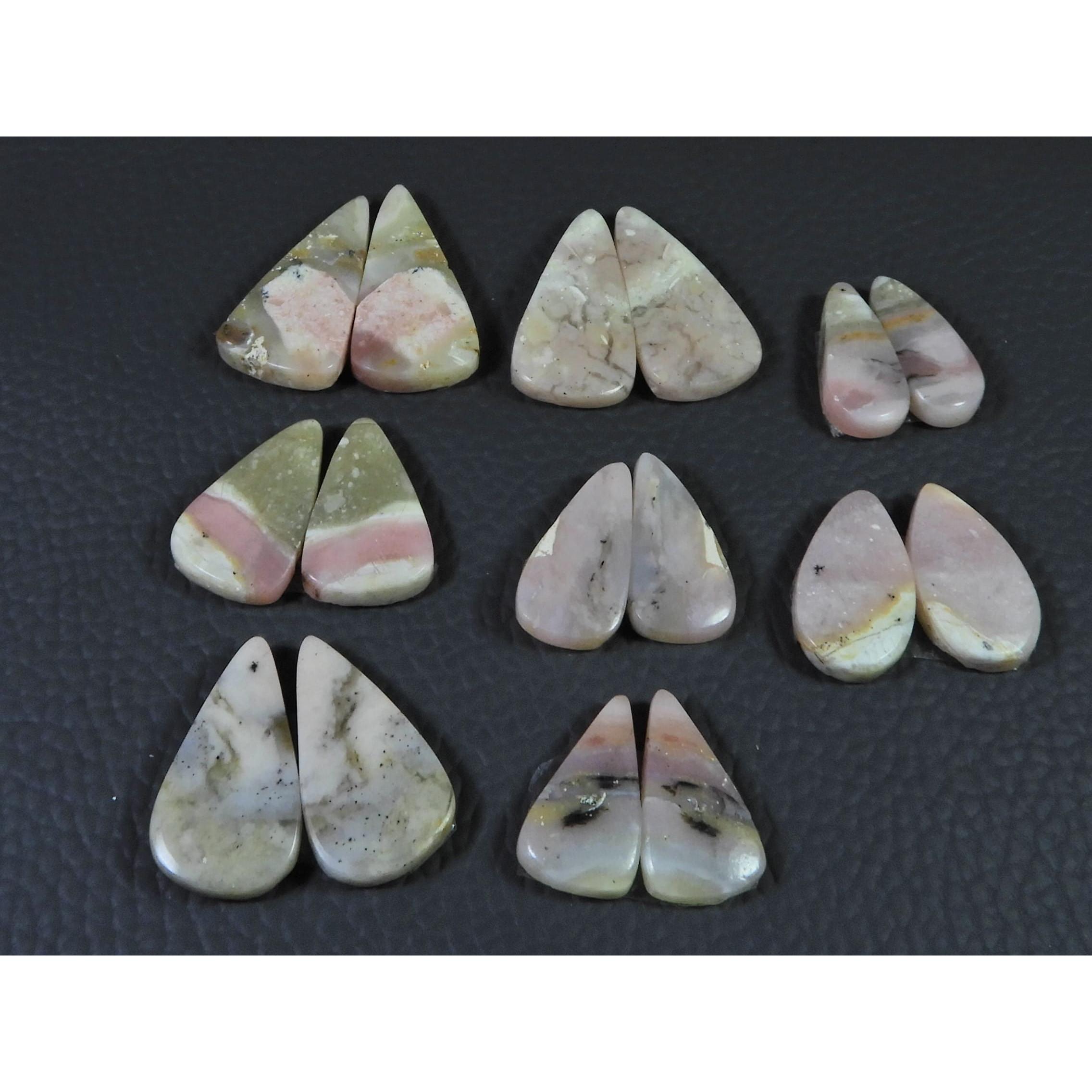 

100Cts. Natural Pink Opal Matched Pair Pear Cabochon Gemstone 8 Pair Lot C-445