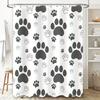 White Shower Curtain with Black Paw Prints Decorative Pet Print Shower Cover for Bathroom – Easy Installation Waterproof Materia
