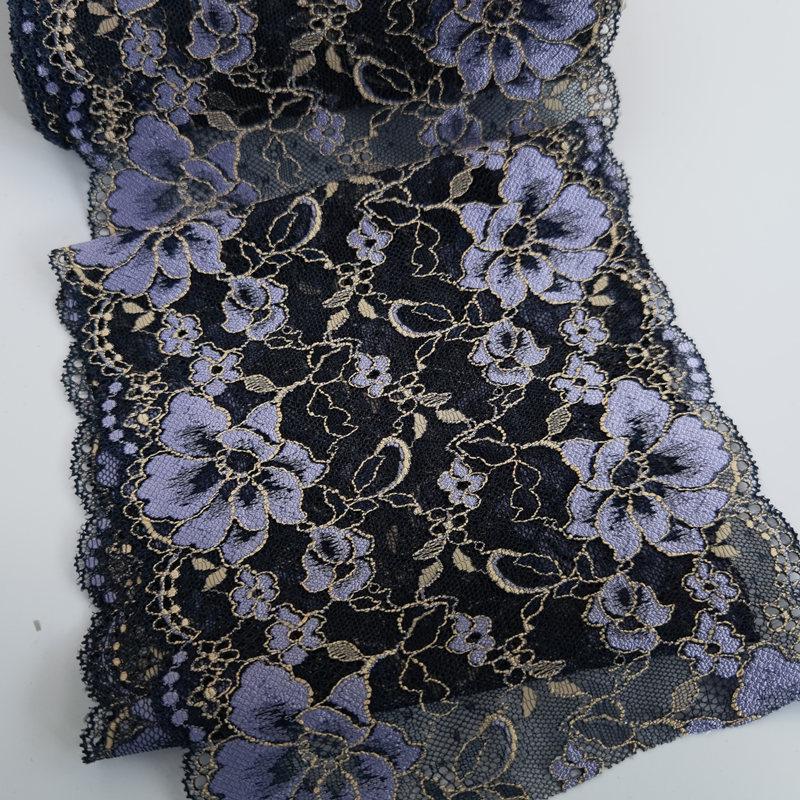 3m Deep Purple Japanese-Style Elastic Lace Trim, 16cm Wide, for Skirt Hem, Neckline, Cuffs, and Lingerie