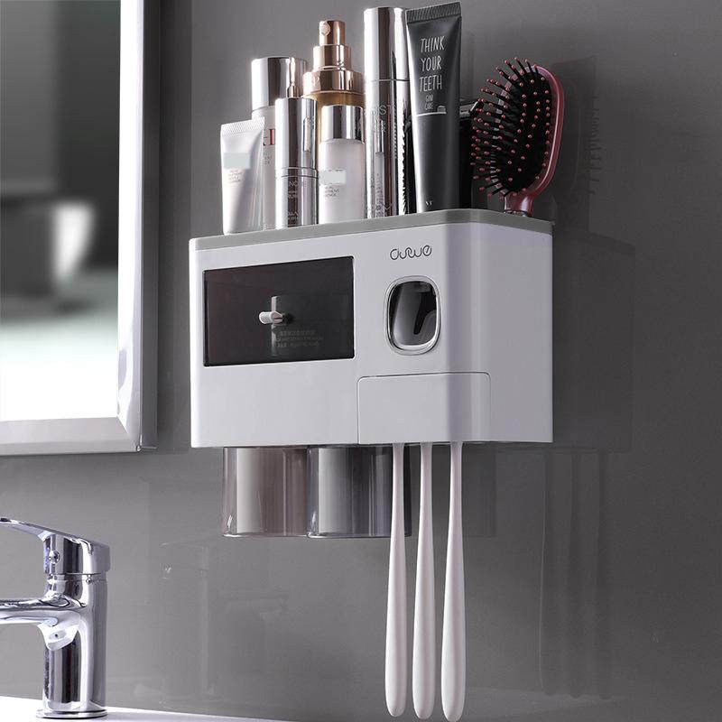 Toothbrush Holders Bathroom Decor with Toothpaste Dispenser, 2/3/4 Cups Toothbrush Holder Wall Mounted Bathroom Accessories