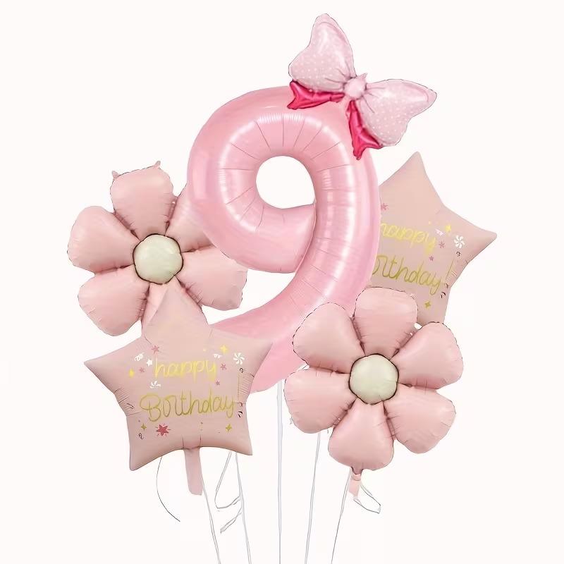 6Pcs 40inch Pink Foil Number with Stars and Daisy Balloon Set Girls‘ Parties Weddings Baby Showers Digital Decorations Supplies