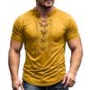 Men's Short Sleeve Shirt Vintage V-Neck Lace-Up Casual Color Summer Top