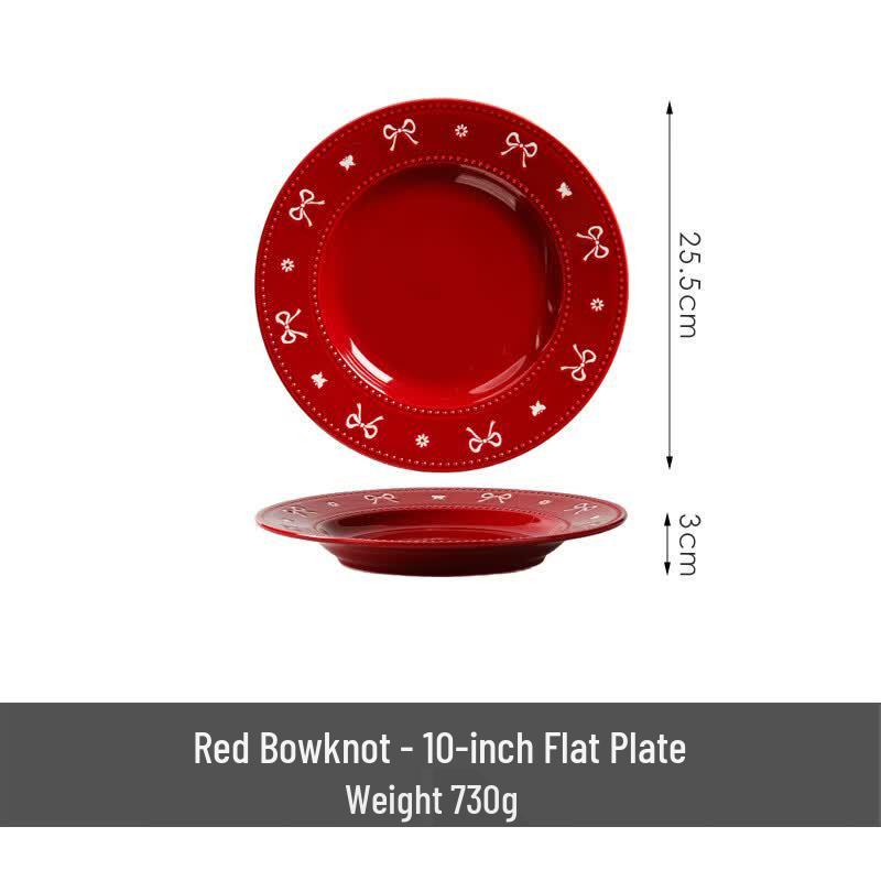 OIMG 10-Inch Bowknot Ceramic Shallow Plate