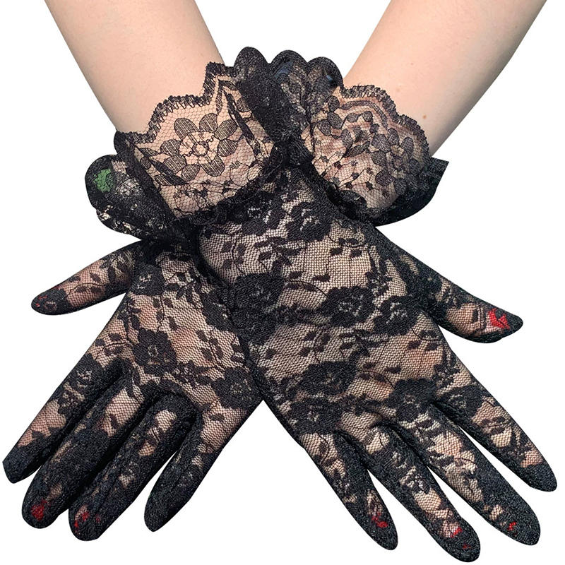 Women's Lace Floral Opera Tea Party Gloves Elegant Wrist Length Bridal Wedding Prom Gloves Costume Accessories