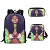 Classic Black African Girls 3D Print 3pcs/Set Pupil School Bags Laptop Daypack Backpack Inclined Shoulder Bag Pencil Case