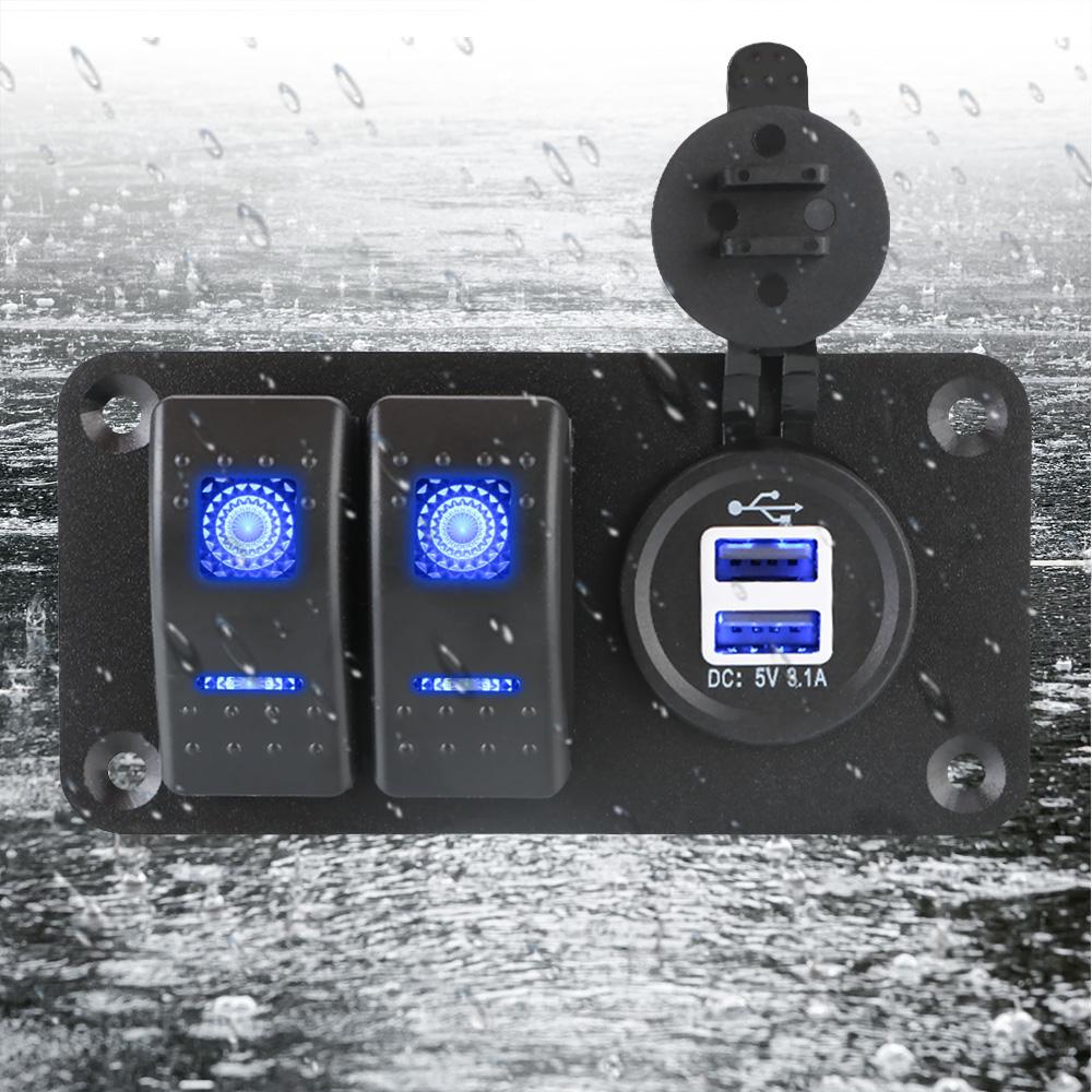 Rocker Switch Panel Dual USB Port Car Charger for Car Socket Switch