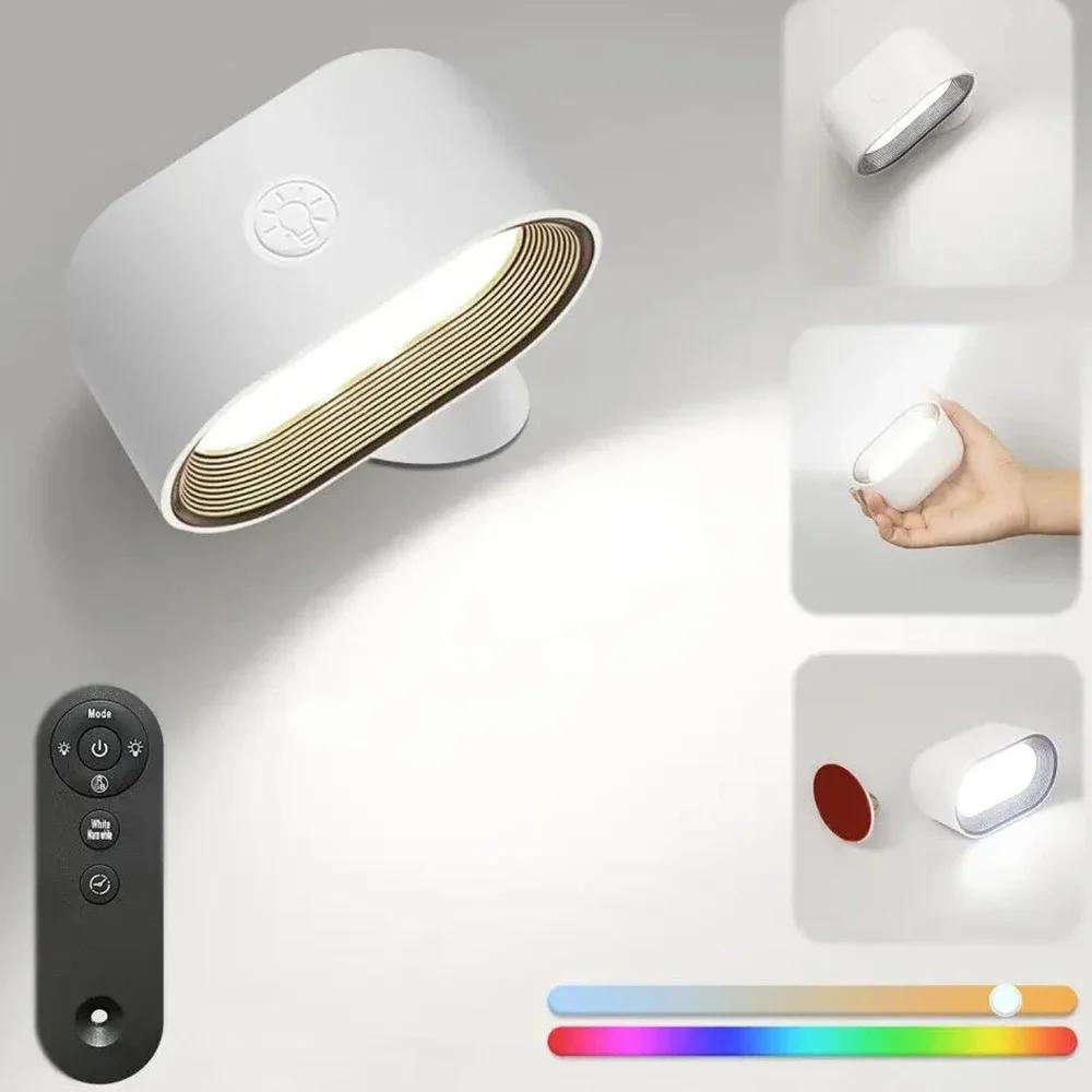 

LED Wall Lamps Scones Remote Control 360° Rotation Light 3 Colors Dimmable Touch Magnetic No Punching for Bedside Bedroom Decor білий