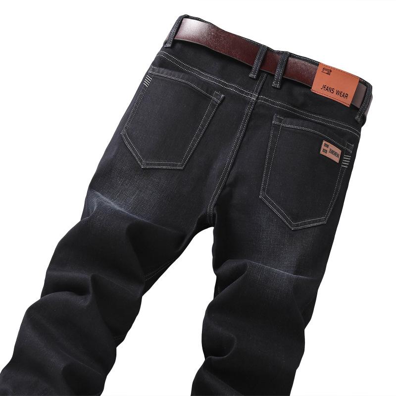 Men's Elastic Black Straight-Leg Jeans for Spring and Autumn - Comfortable, Loose-Fit Fashion for Elderly and Middle-Aged