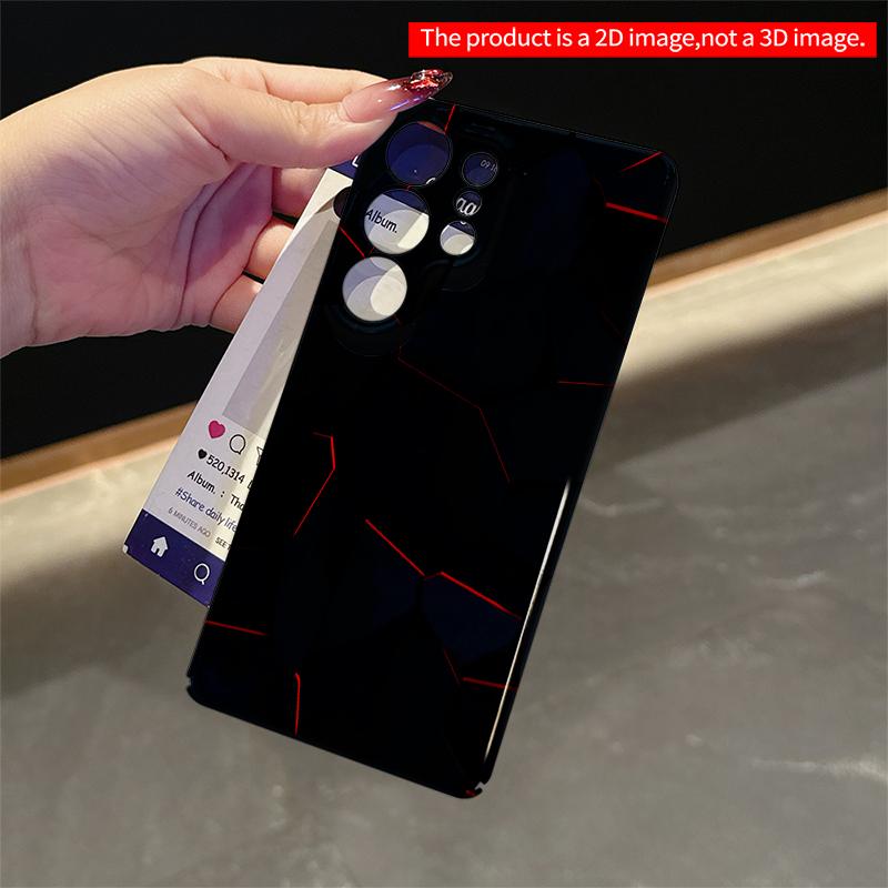 2DFlat Samsung phone case Dark Geometric Cracks with Red Glow Applicable to Galaxy S22 S23 S24 S25ULTRA S26 A12 A13 A14 A15 A16