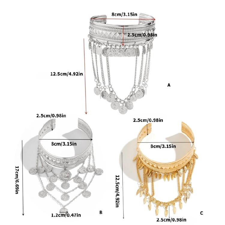 Durable Metal Coin Leaf Tassels Arm Cuffs Bracelet Gold Silver Armlet For Everyday Or Special Event