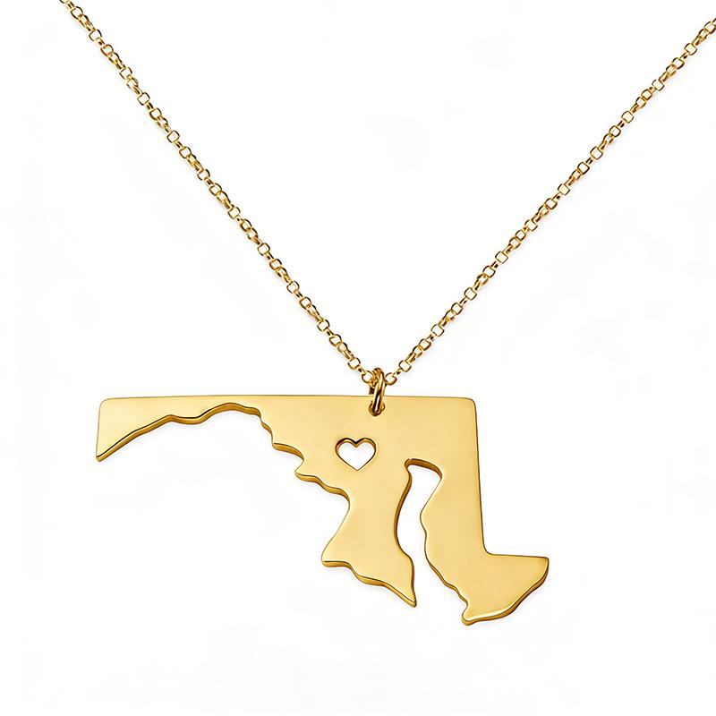 

Stainless Steel Maryland State Map Necklace Hollow Heart United States Map Jewelry Accessories Gifts золотой