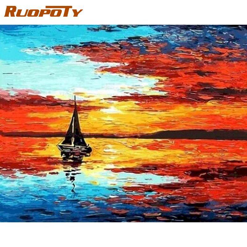 RUOPOTY Frameless Landscape Oil Painting Picture Diy Painting By Numbers Wall Art Canvas By Numbers For Home Decors Artwork 40x50CM