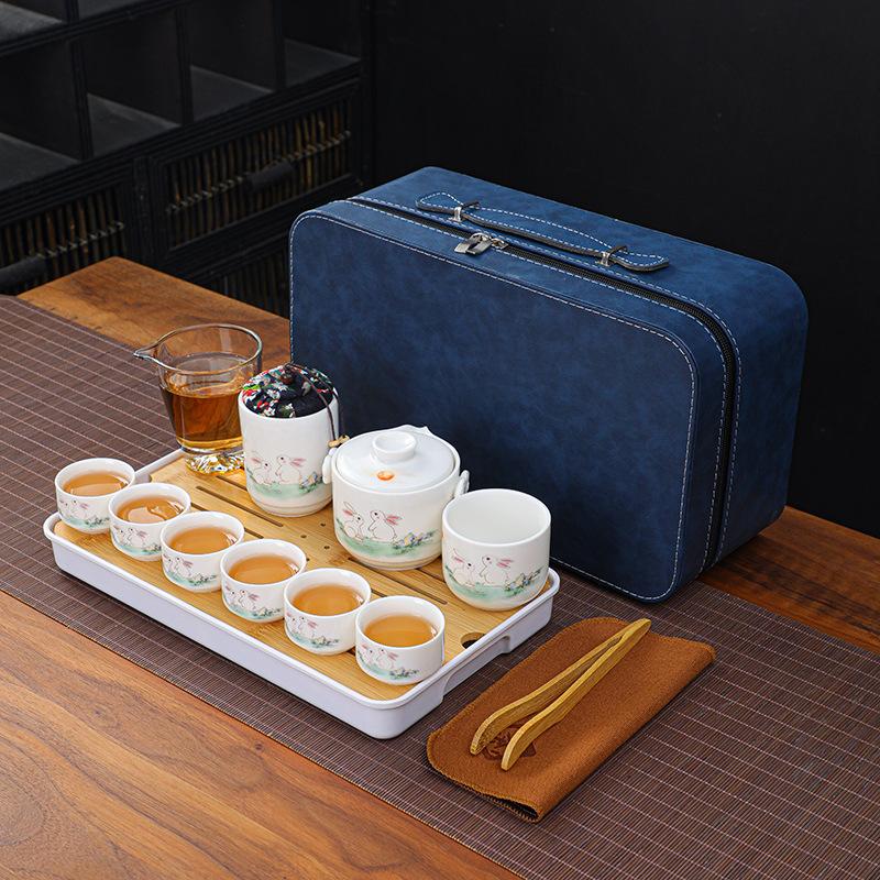 Year of the Rabbit Outdoor Travel Kung Fu Tea Set Creative Ceramic Kuaike Complete Set Company Business Event Gifts