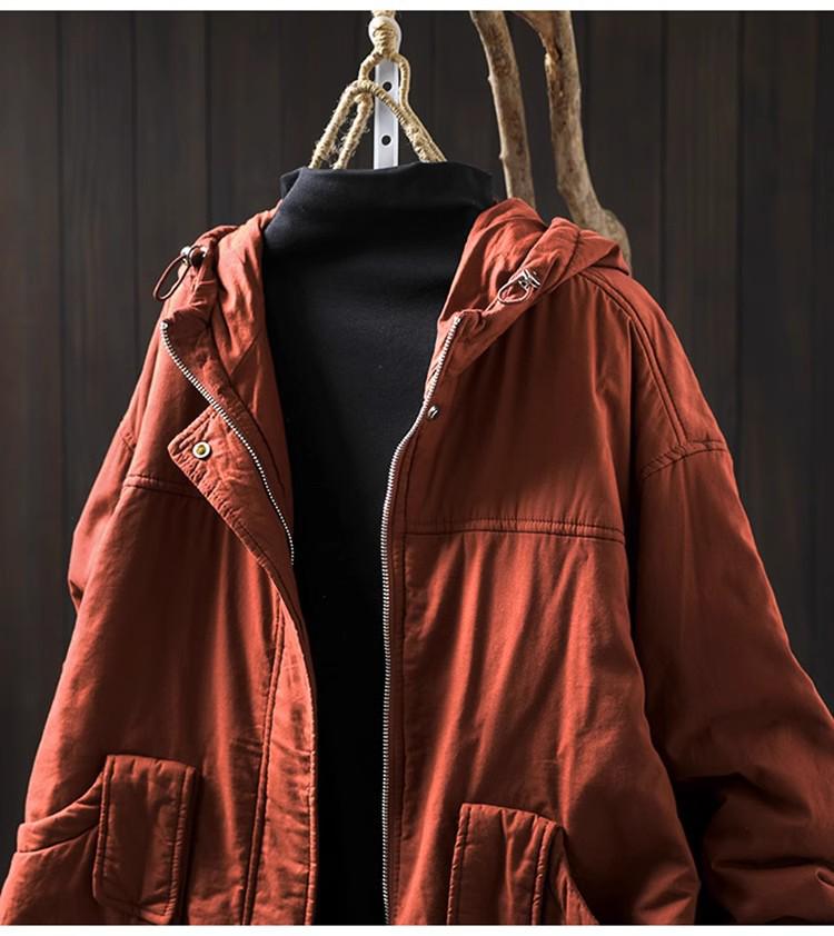 Women's Retro Casual Quilted Cotton Jacket with Hood, Large Pockets, Lightweight, Loose Fit, Plus Size, Winter Warm Outerwear.