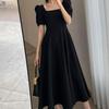 Abito Estivo Elegante da Donna a Manica Corta con Scollo Quadrato Moda Vestiti A-line da Festa Casual da Ufficio Vestibilità Ampia Slim Fit Abbigliamento Femminile Semplice Tinta Unita