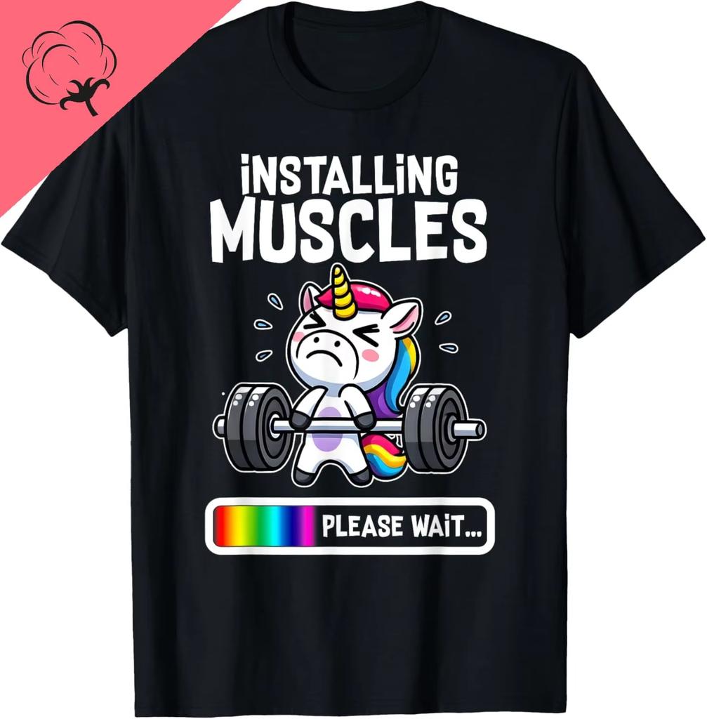 Summer Unisexs Fun Unicorn Weightlifting Letter Printed Round Neck Short Sleeved Gym Fitness 100 Pure Cotton Breathable Tshirt