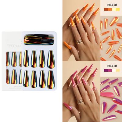 Unhas Postiças Longas Bailarina Unhas Caixão Fluorescentes Unhas Postiças de Cobertura Total Unhas Artificiais Unhas Pressionáveis Destacáveis