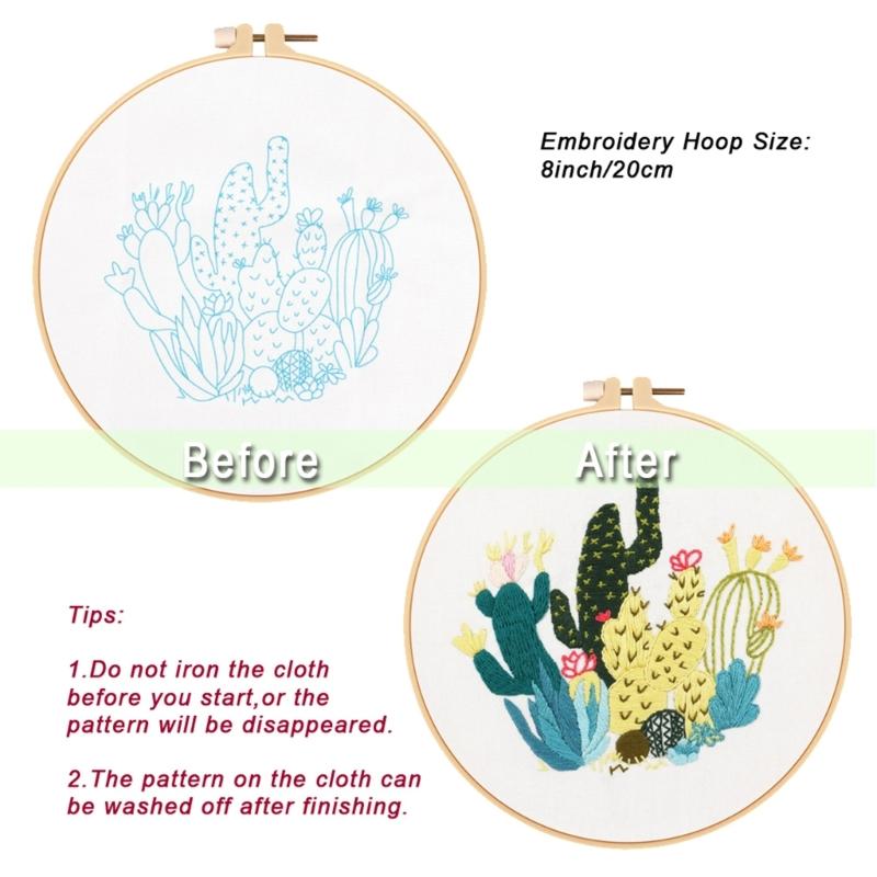 3Sets Leaf Flower Embroidery Set with Embroidery Pattern Beginner Embroidery Set with Instructions Stitching Supplies
