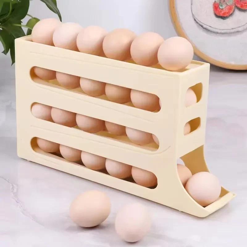 Refrigerator Egg Storage Box 4 Layers Automatic Rolling Egg Holder Kitchen Refrigerator Egg Dispenser Fridge Organizer
