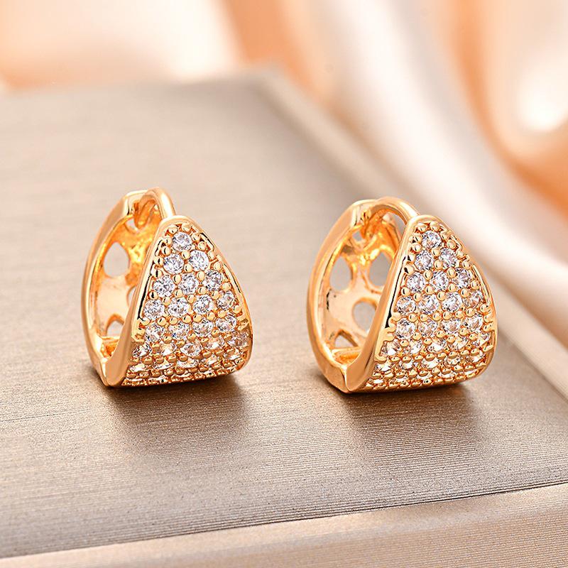 Japanese-Korean Style Zirconia Hollow Gold-Plated Earrings: Simple, Elegant, Versatile