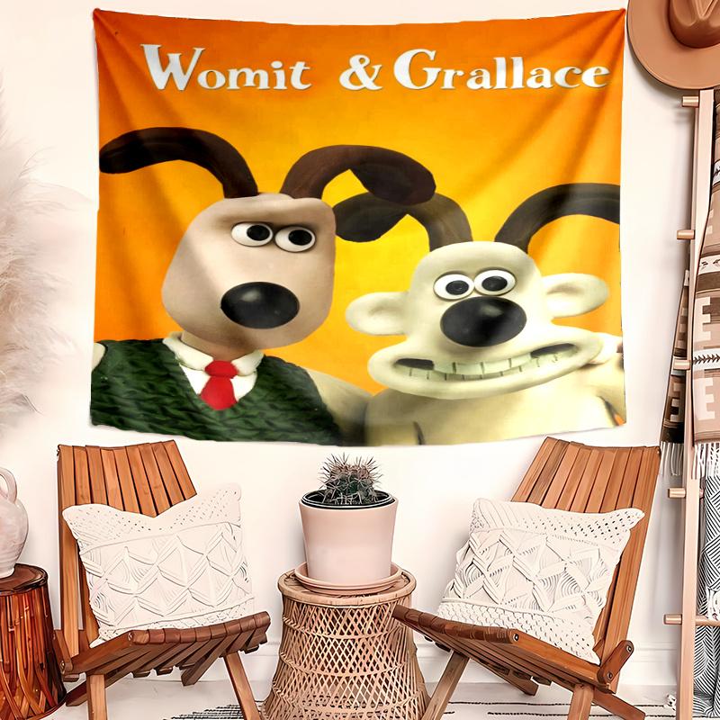 wallace & Gromit Tapestry, Wall Hanging Tapestry, Pattern Tapestry for Dorm Bedroom Living Room Wall Art Photography Backdrop