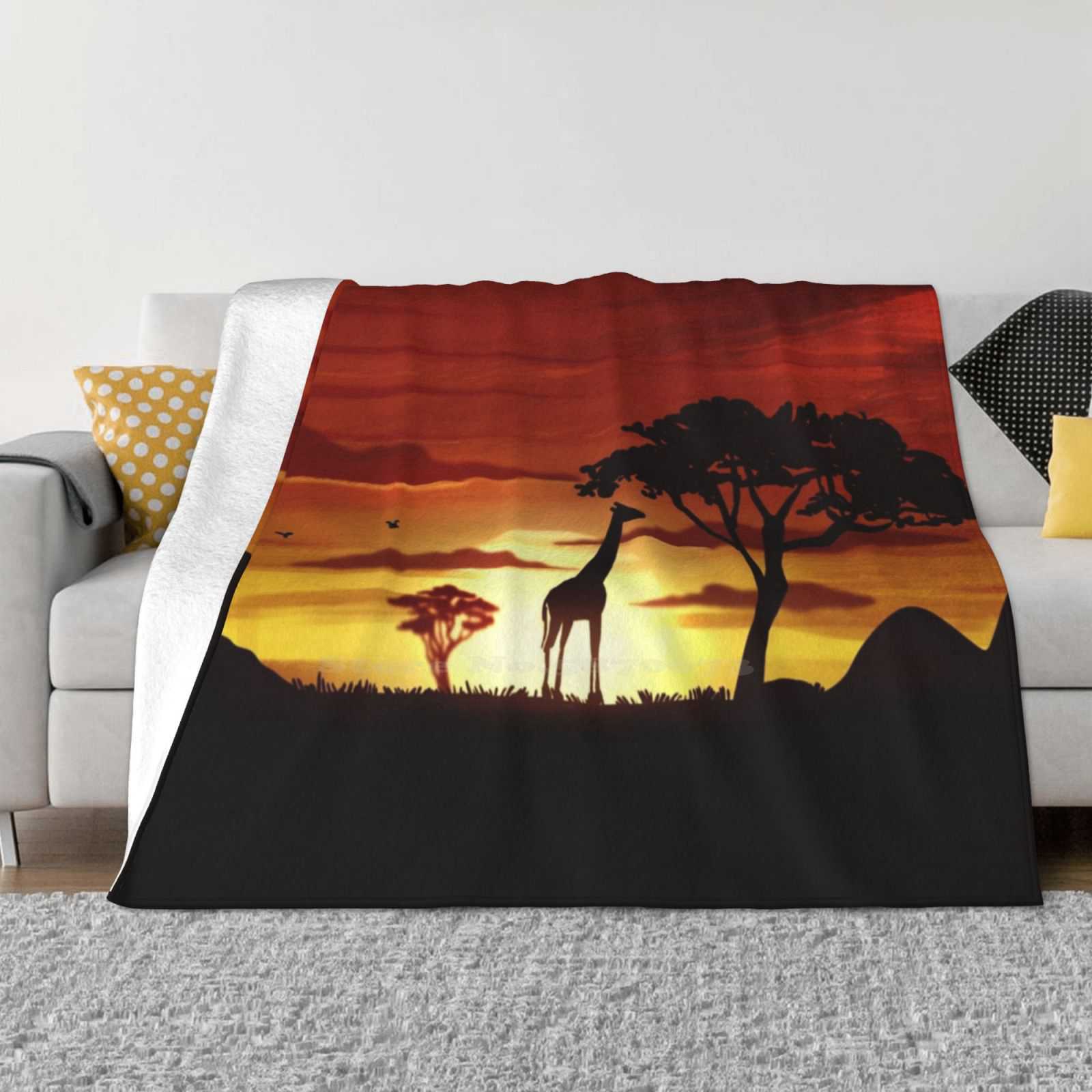 The Red Plains Low Price New Print Novelty Fashion Soft Warm Blanket Africa Plains Giraffe Travel Red 30x40in
