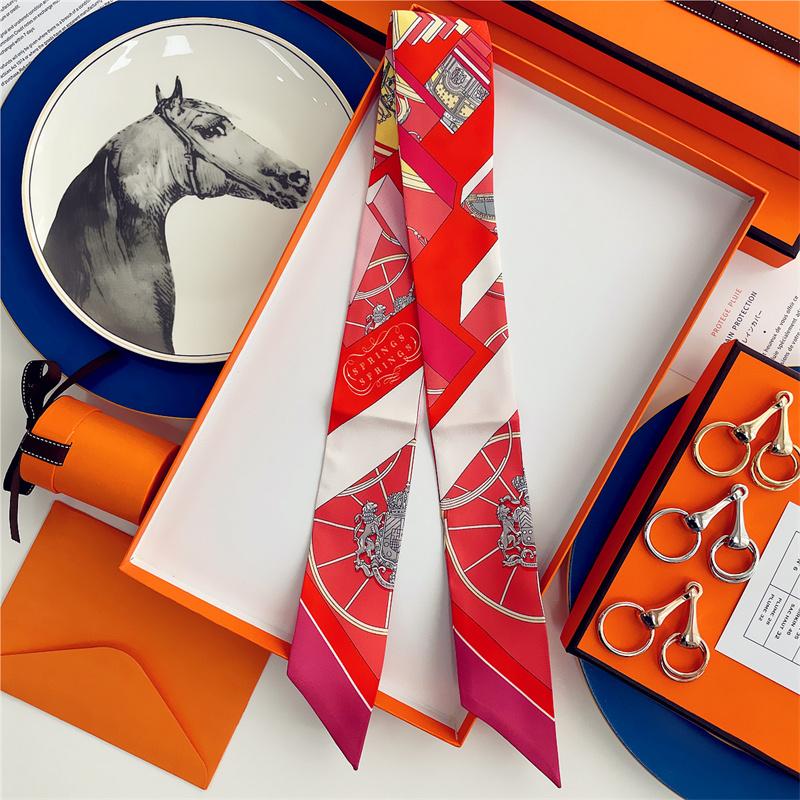 Cachecol de Seda 100% de Alta Qualidade Marca de Luxo Mulheres Faixa de Cabeça Faixa de Cabelo Foulard Gravata Lenço de Pescoço Cachecóis Skinny Acessórios