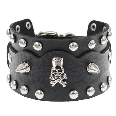 2025 Vintage Pu Leather Bracelets Skull Chains Cuspidal Spikes Rivet Stud Wide Cuff PU Leather Punk Gothic Rock Unisex Bracelet