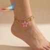 Adjustable Flower Pendant Anklet Gold Bohemian Style Oil-Dripped Foot Chain Multi Petal Vibrant Floral Beach Jewelry Daily
