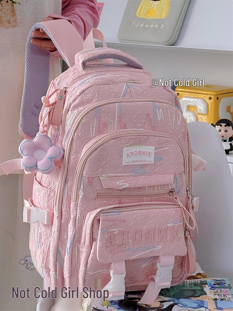 Cute Lightweight Rainbow Pleated Backpack for High School & Middle School Students