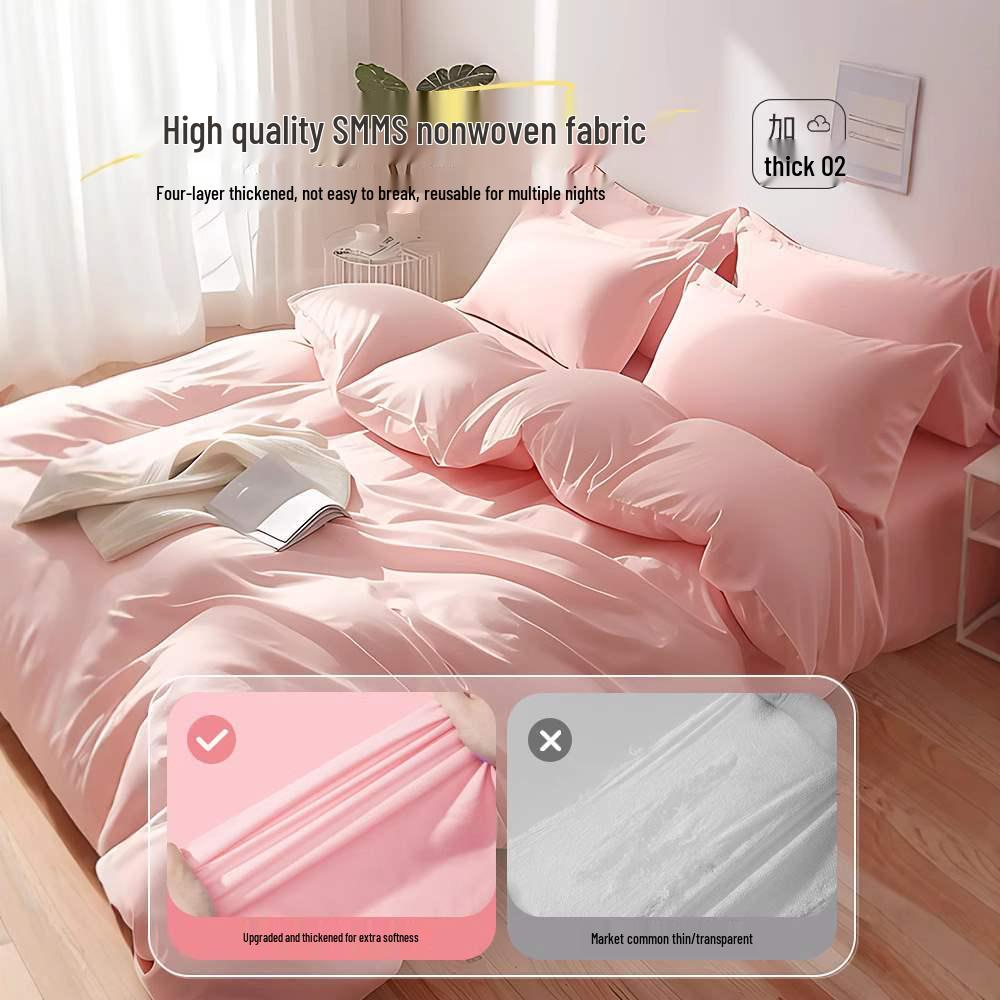 Sterilized Disposable Double Bedding Set: Includes Bed Sheets, Pillowcases, Duvet Covers, Fitted Sheets - Ideal for Travel and Hotels